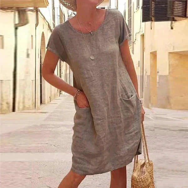 Lucia Cotton Linen Pocket Midi Dress