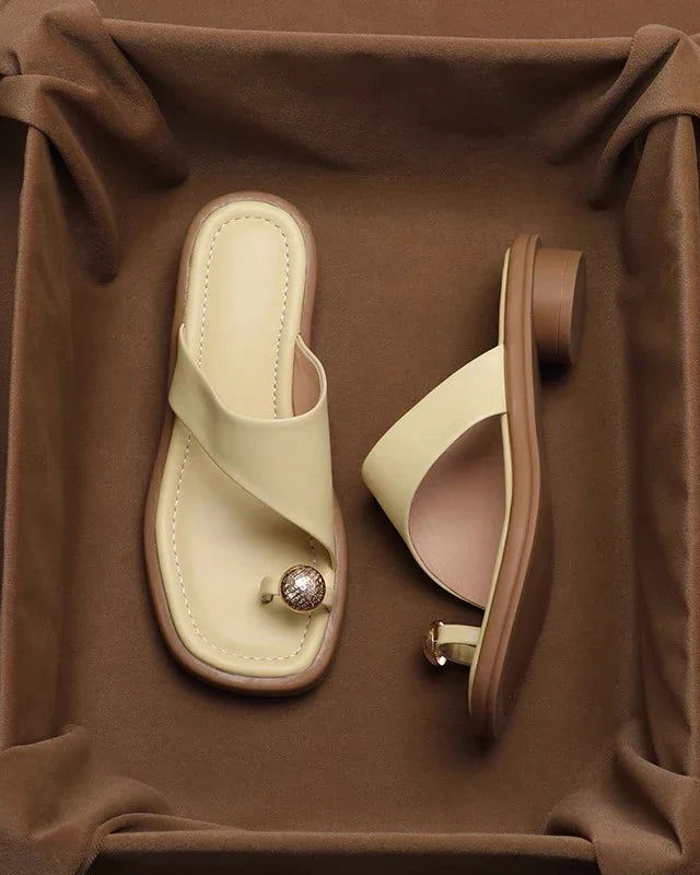Marina Leather Toe Ring Slide Sandals