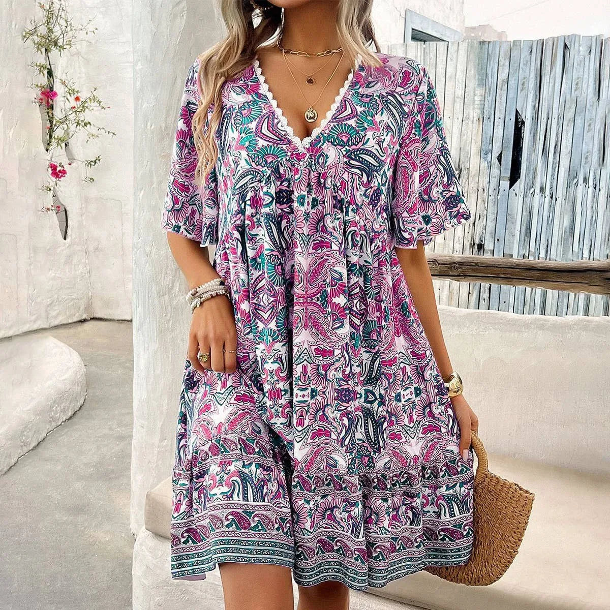 Amara Boho Floral Mini Dress