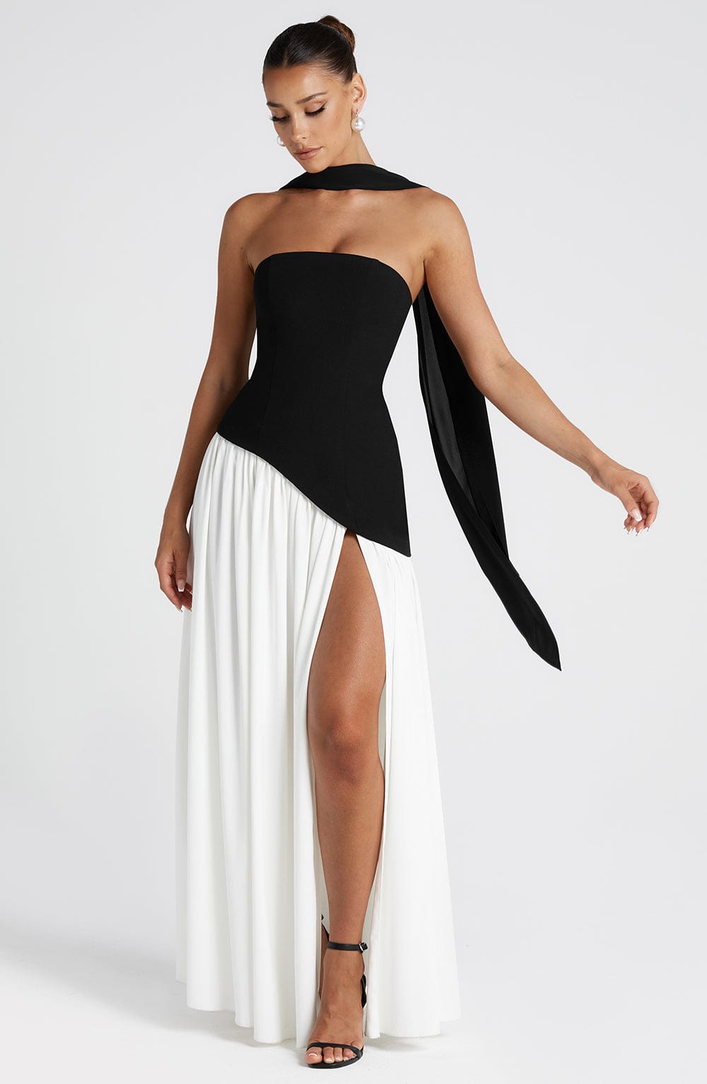 Elena Strapless Lace-Up Slit Maxi Dress