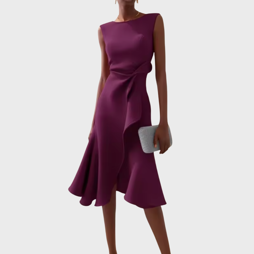 Liora | Draped Asymmetric Midi Dress