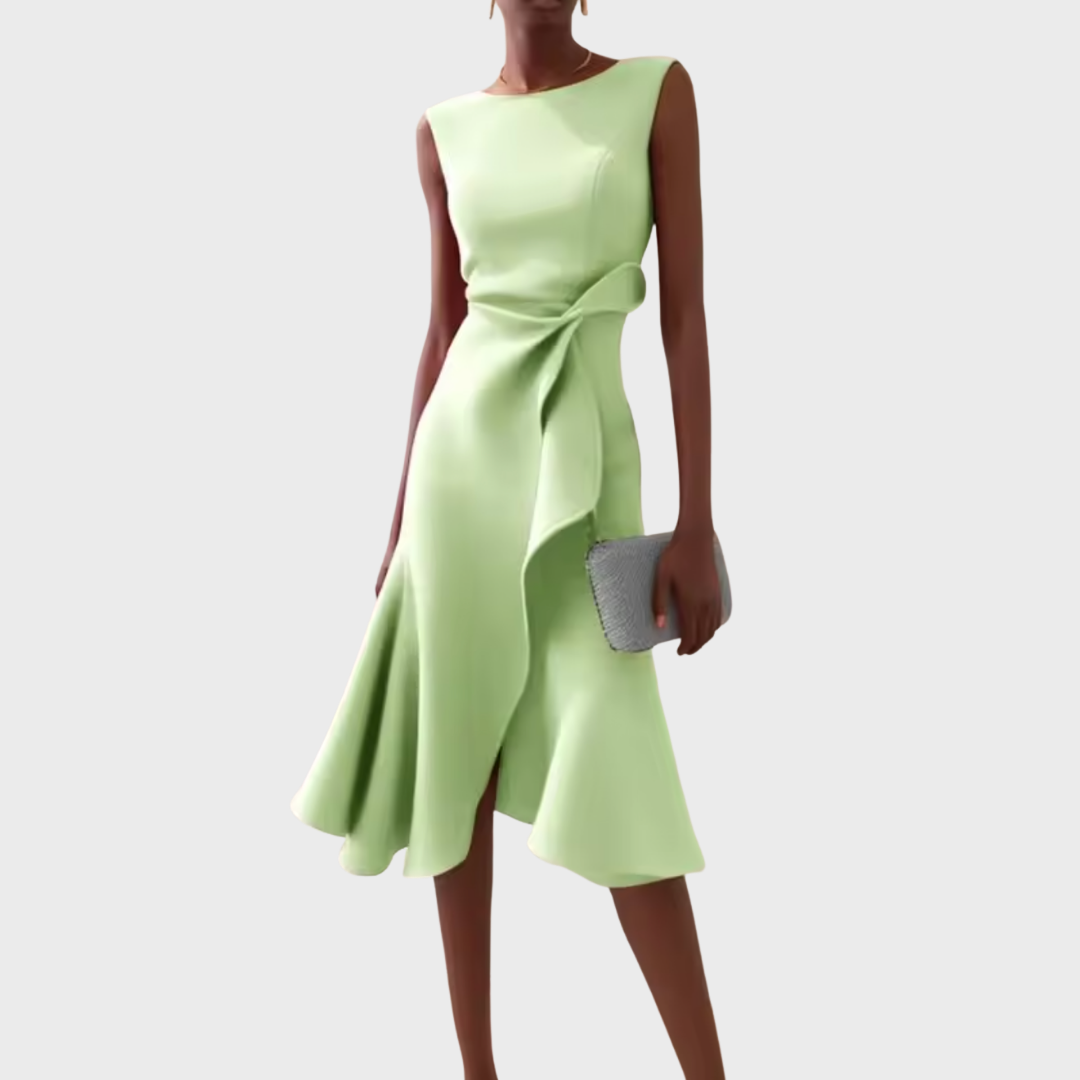 Liora | Draped Asymmetric Midi Dress