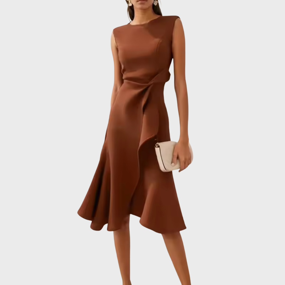 Liora | Draped Asymmetric Midi Dress