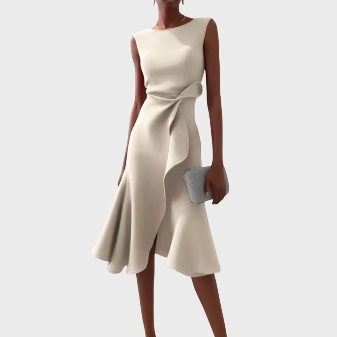 Liora | Draped Asymmetric Midi Dress