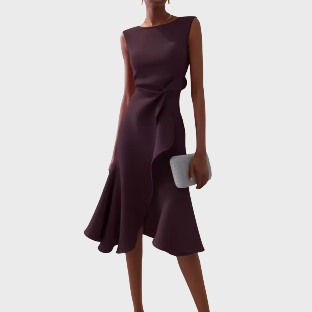 Liora | Draped Asymmetric Midi Dress