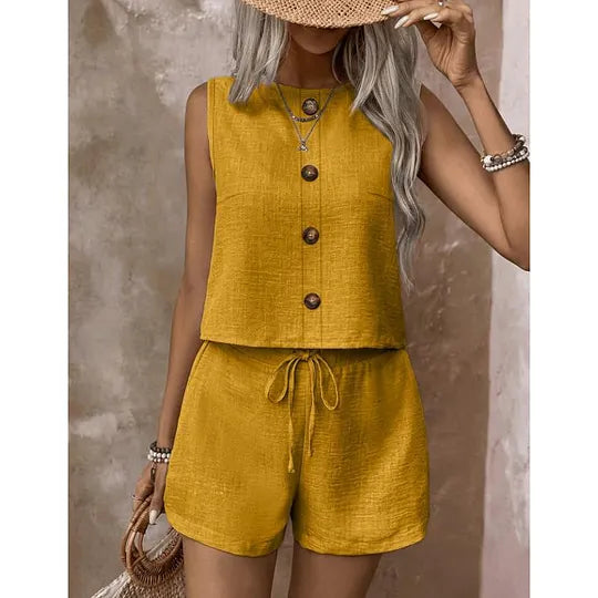 Adriana Sleeveless Button-Down Shorts Set