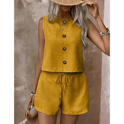 Adriana Sleeveless Button-Down Shorts Set