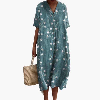 Maribel Floral Cotton V-Neck Midi Dress