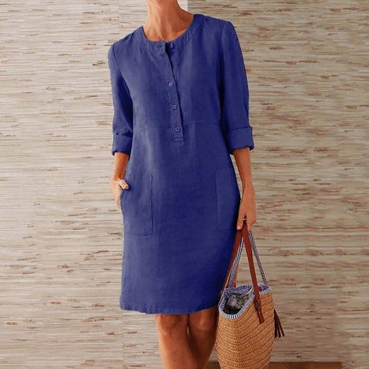 Zia | Women's Chic Button-Front Shift Dress with Side Pockets