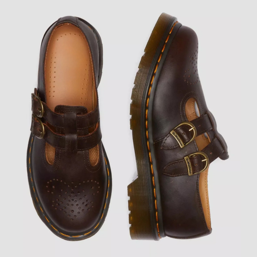 Adeline Leather Double Buckle Mary Jane Flats