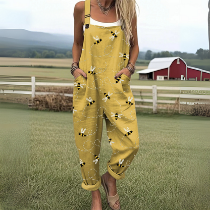 Dahlia Bee Embroidered Cotton Wide-Leg Jumpsuit