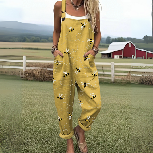 Dahlia Bee Embroidered Cotton Wide-Leg Jumpsuit