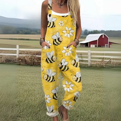 Dahlia Bee Embroidered Cotton Wide-Leg Jumpsuit