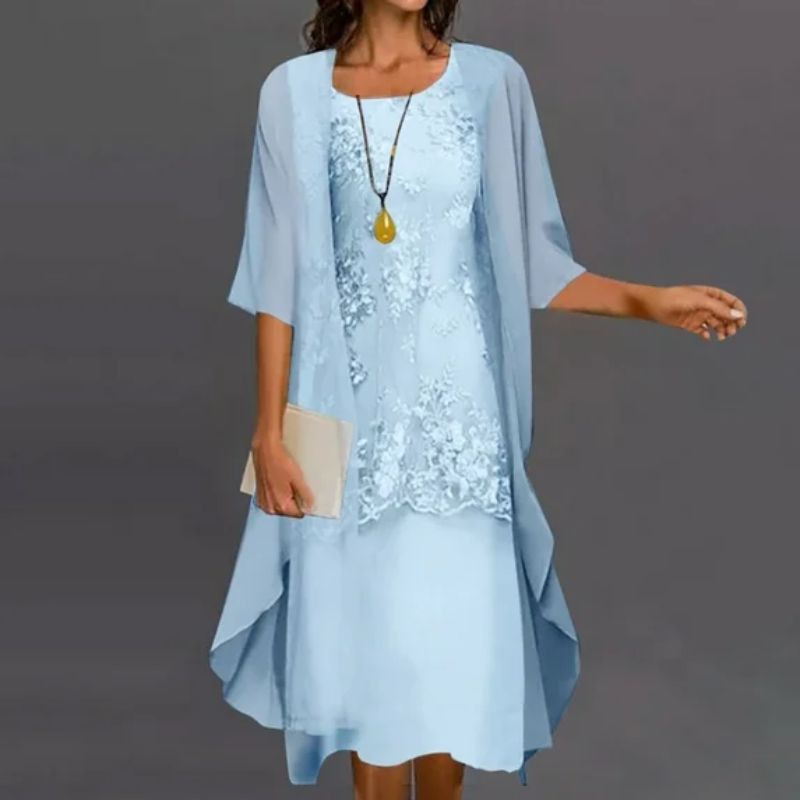 Dorene | Women's Floral Lace Midi Dress & Cardigan Set