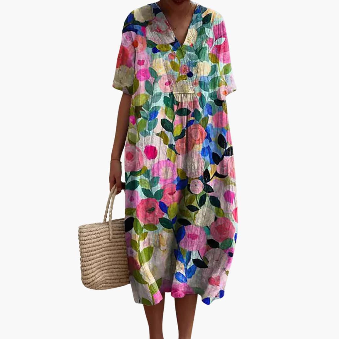Maribel Floral Cotton V-Neck Midi Dress