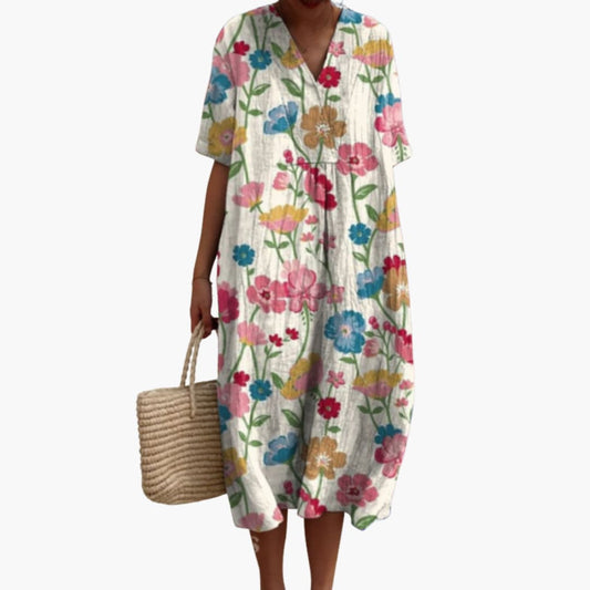 Maribel Floral Cotton V-Neck Midi Dress