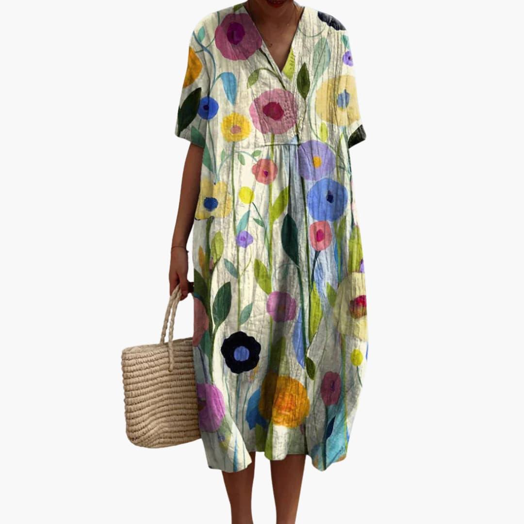 Maribel Floral Cotton V-Neck Midi Dress