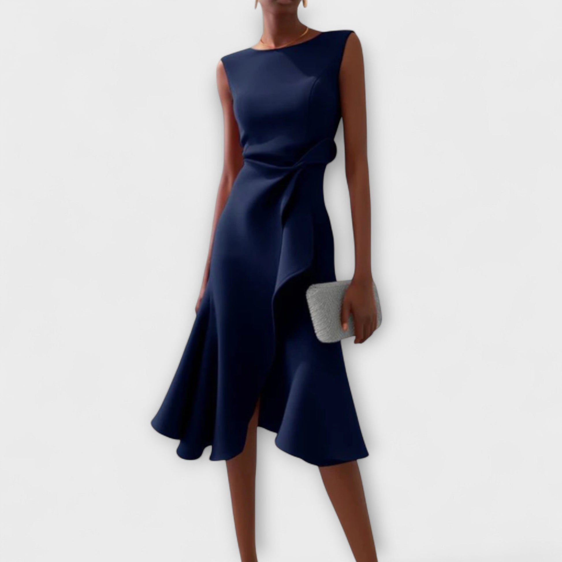 Liora | Draped Asymmetric Midi Dress