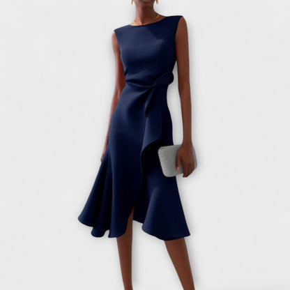 Liora | Draped Asymmetric Midi Dress
