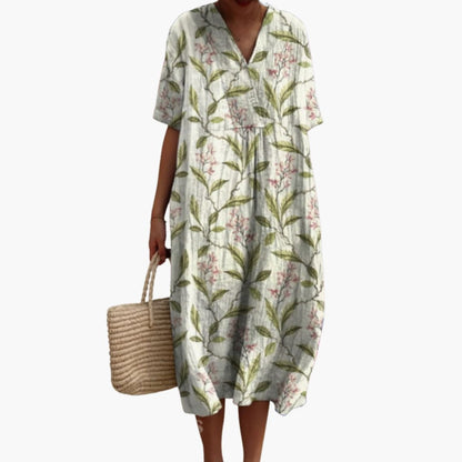 Maribel Floral Cotton V-Neck Midi Dress