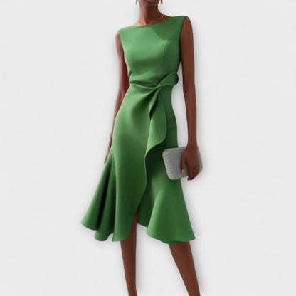 Liora | Draped Asymmetric Midi Dress