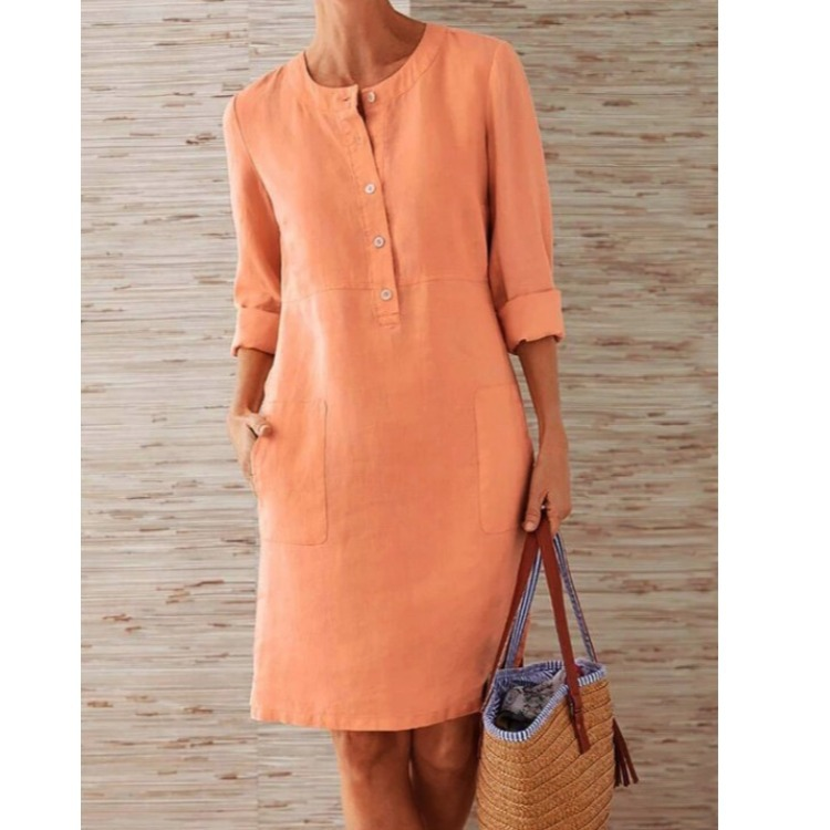 Zia | Women's Chic Button-Front Shift Dress with Side Pockets