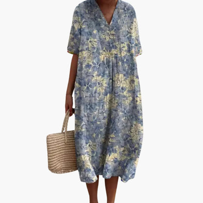 Maribel Floral Cotton V-Neck Midi Dress