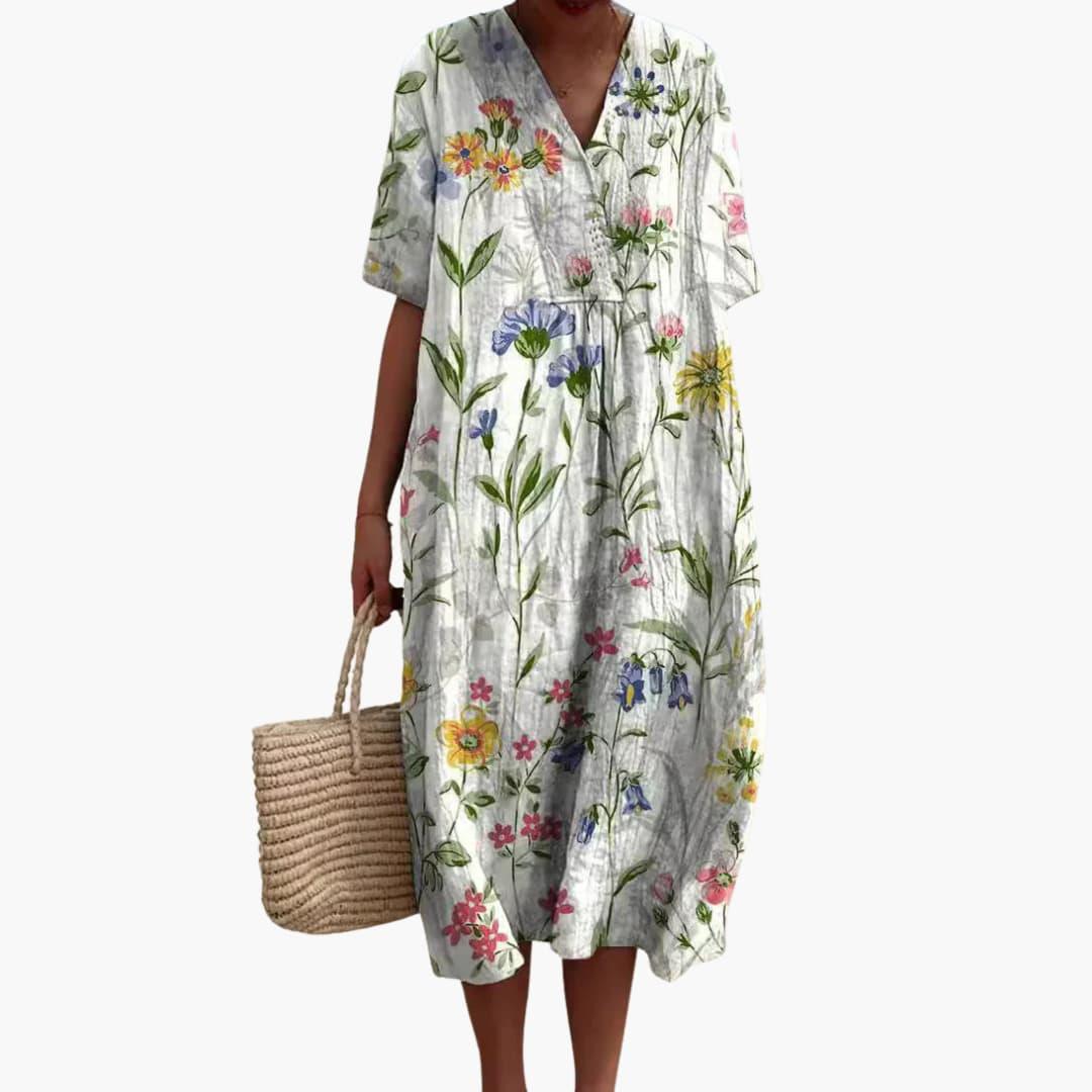 Maribel Floral Cotton V-Neck Midi Dress