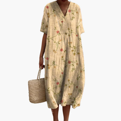 Maribel Floral Cotton V-Neck Midi Dress