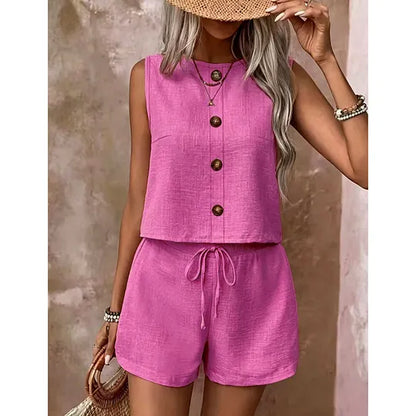 Adriana Sleeveless Button-Down Shorts Set