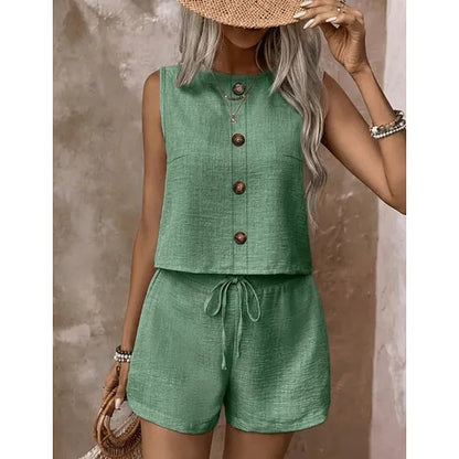 Adriana Sleeveless Button-Down Shorts Set