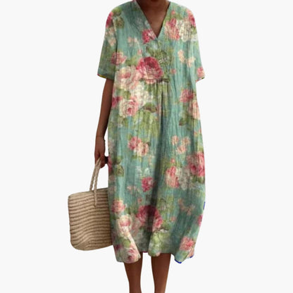 Maribel Floral Cotton V-Neck Midi Dress