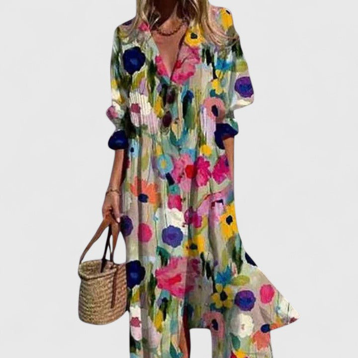 Elena Floral Button-Front Midi Dress