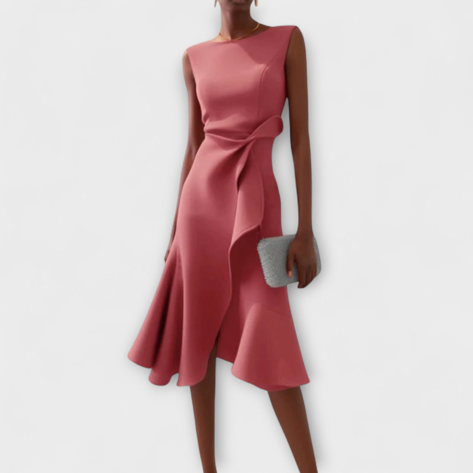 Liora | Draped Asymmetric Midi Dress