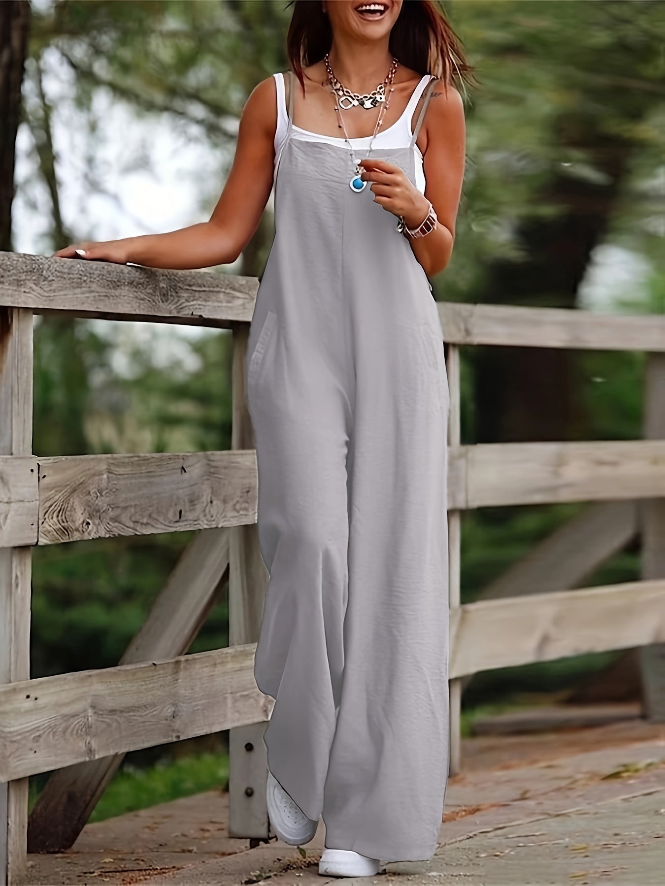 Dahlia Wide-Leg Linen Dungaree Jumpsuit