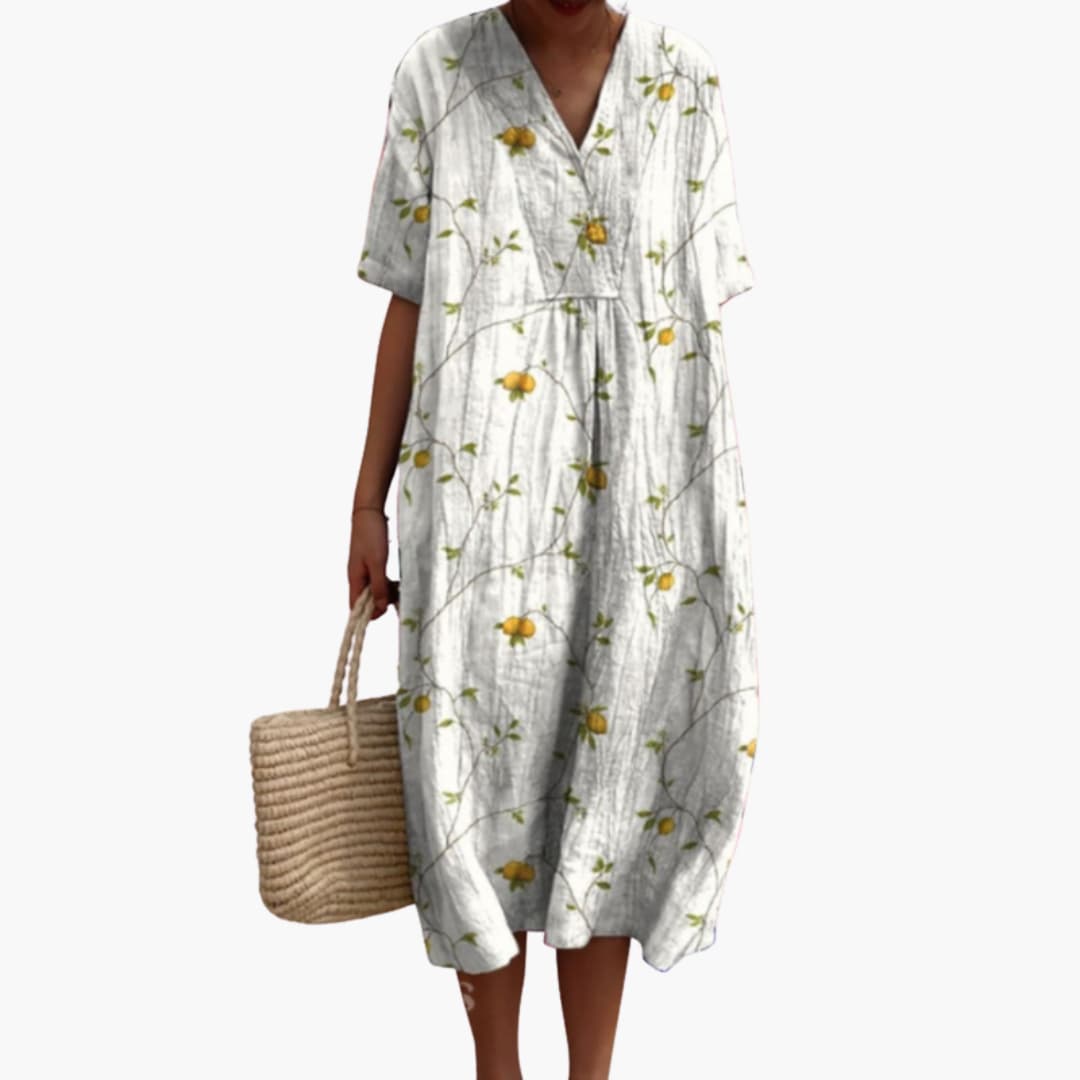 Maribel Floral Cotton V-Neck Midi Dress