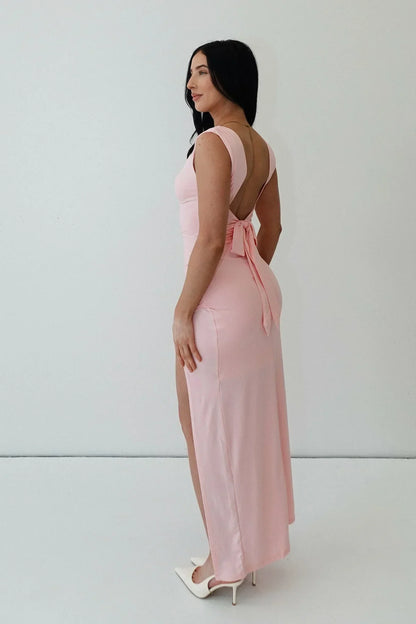 Serena Satin Side-Slit Maxi Dress