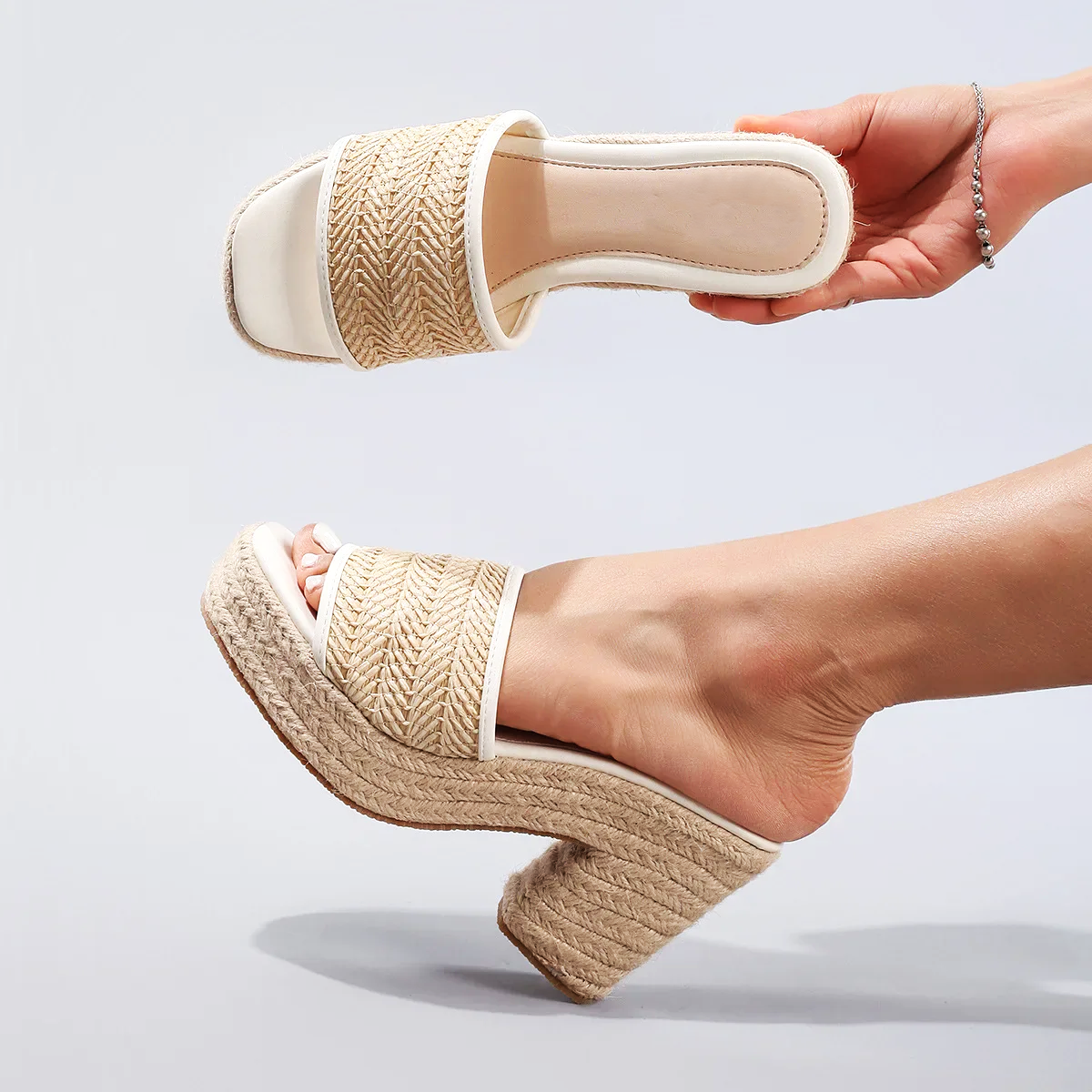 Solara Woven Jute Platform Slide Sandals
