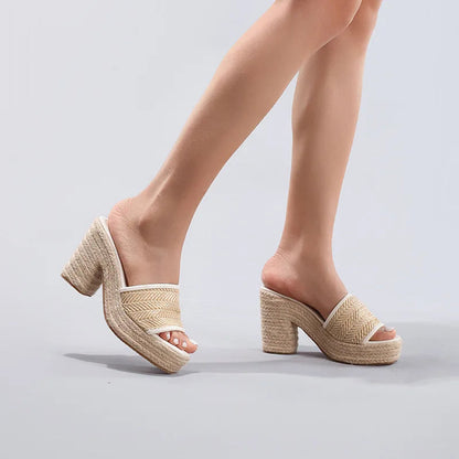 Solara Woven Jute Platform Slide Sandals