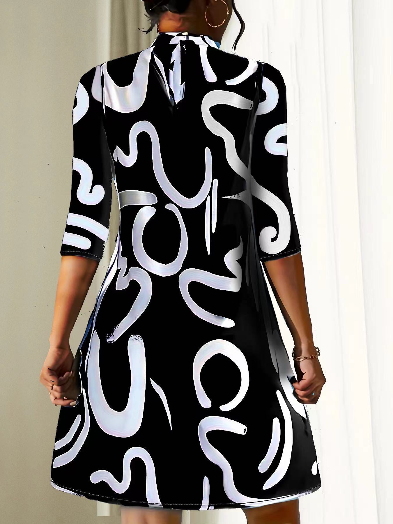 Arabella | Women's Modern Abstract Print Mock Neck Dress