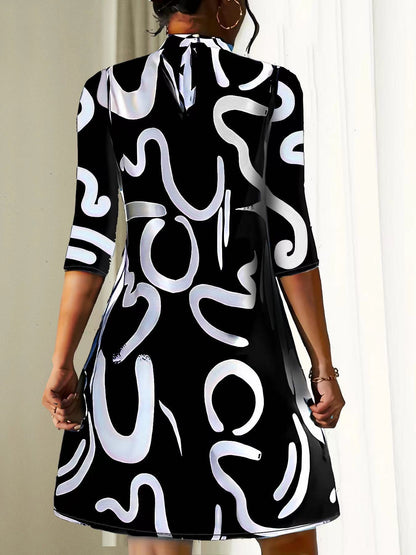 Arabella | Women's Modern Abstract Print Mock Neck Dress