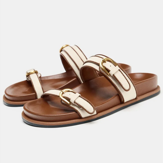 Leona Double Strap Canvas Slide Sandals