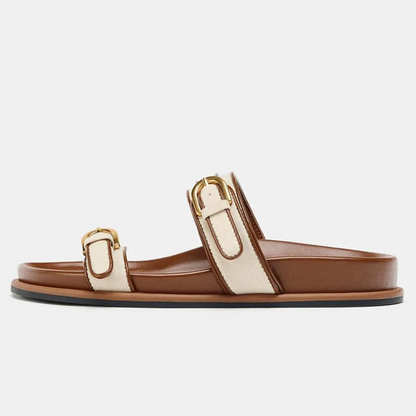Leona Double Strap Canvas Slide Sandals