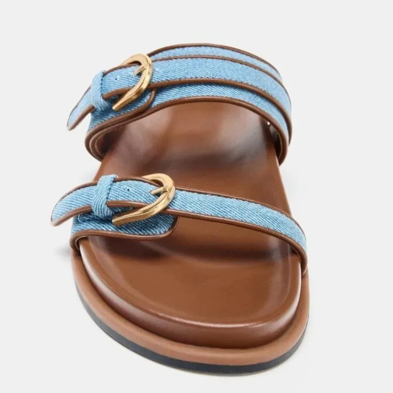 Leona Double Strap Canvas Slide Sandals