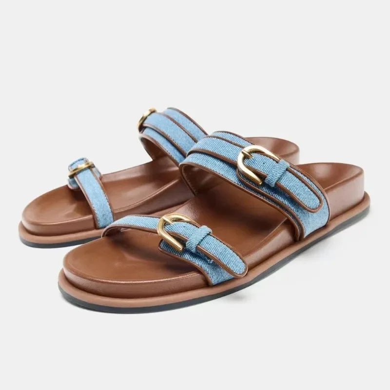 Leona Double Strap Canvas Slide Sandals