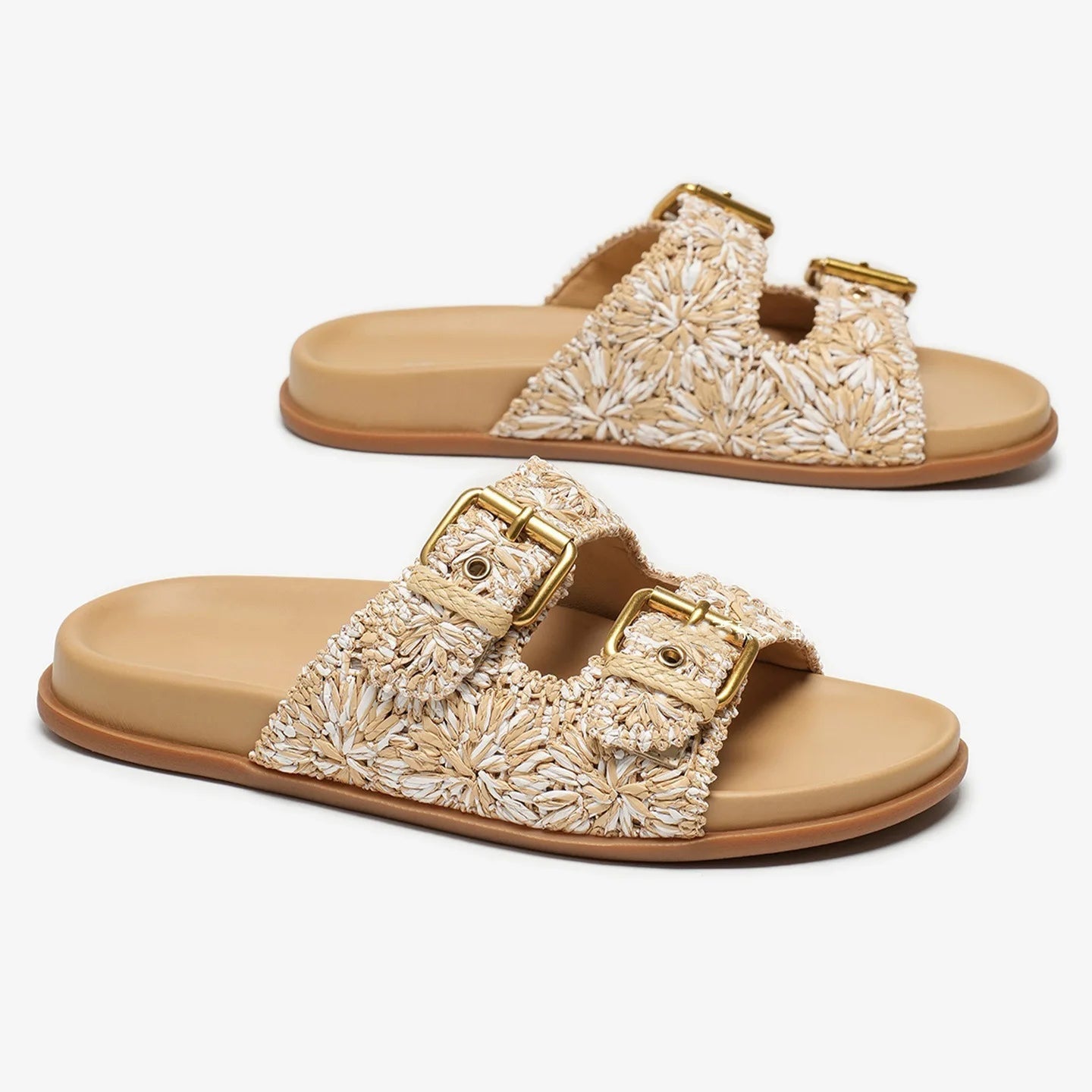 Isla Embroidered Raffia Slide Sandals
