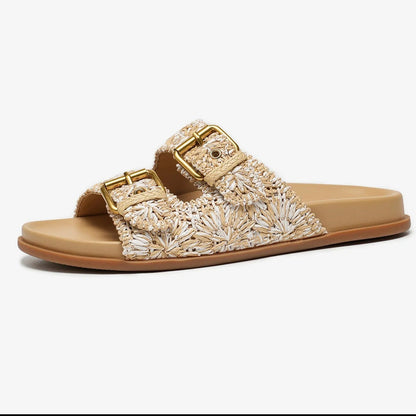 Isla Embroidered Raffia Slide Sandals
