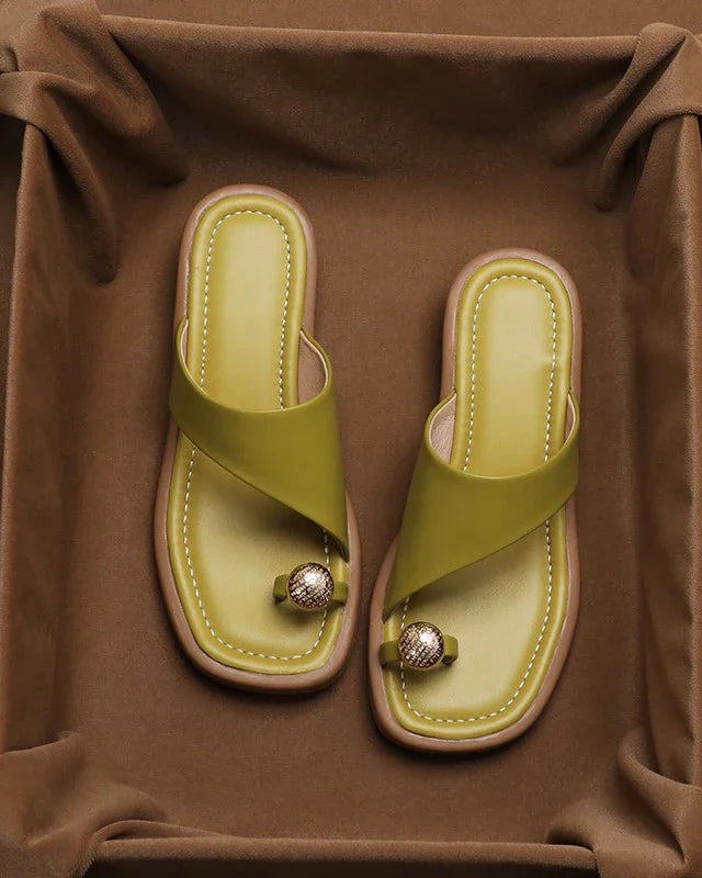Marina Leather Toe Ring Slide Sandals