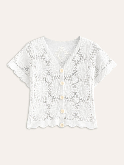 Elena Floral Crochet Button-Down Cardigan