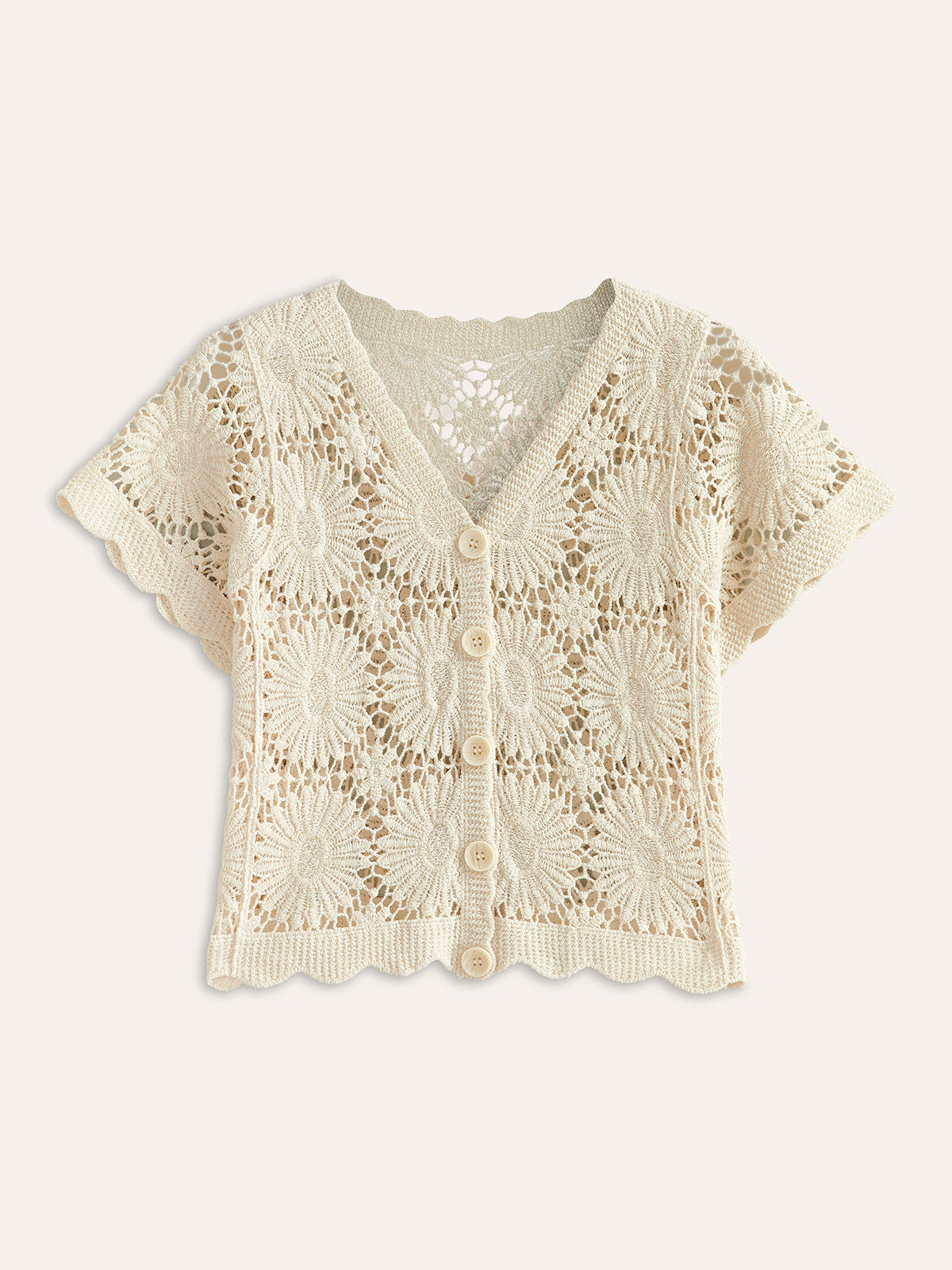 Elena Floral Crochet Button-Down Cardigan